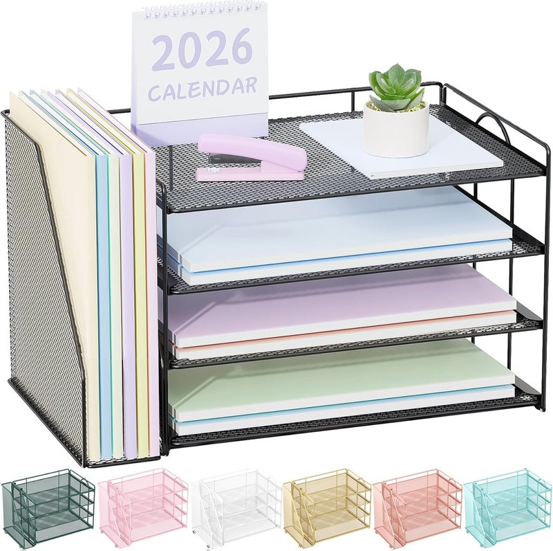 Spacrea Desk Organizers and Accessories, Paper Organizer for Desk with File organizer, Desk Accessories & Workspace Organizers for Catalog & Reference Racks (Black) - Image 1